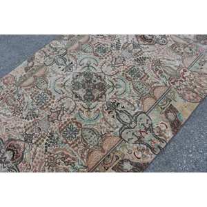 Vintage Turkish <b>Wool</b> Area Rug 5.5 X 9.4ft Beige <b>Pink</b> Patchwork Design Flat Weave Technique for Living Room Decorations Latex - Product Image 5