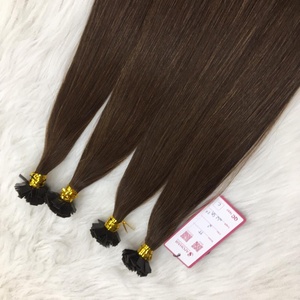 Vente en gros Extensions de cheveux humains vierges Remy couleur brun foncé pointe plate extensions de cheveux ondulés profonds pointe plate cheveux humains - Product Image 1
