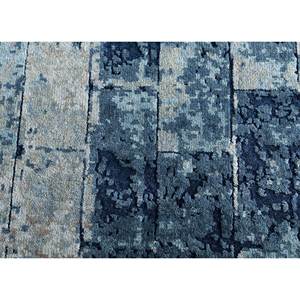 Tapis rectangulaire Uvenuti bleu en laine et soie de bambou noué à la main, motif abstrait, pour couloir et chambre, design patchwork fait main - LRB-1574 (CM-01) - Product Image 3