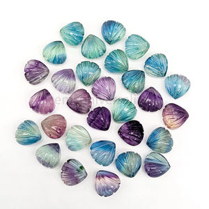 Fluorite Gemstone Carved Shell Beads Natural Fluorite Shell Shape Gemstone Shells <b>Hand</b> Carved Beads 12MM Beads for Jewelry - Product Image 4