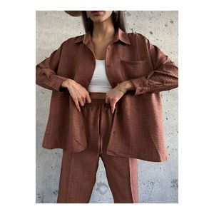 Top e pantaloni da donna in lino Set di fondo comodo ed elegante - Product Image 3