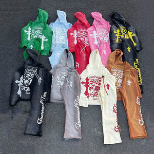 Chándal acampanado Hombres Streetwear Gráfico 3D Puff Print Stacked Sweatsuit Raw Hem Cut Edge Hoodie Jogger Hombres Pantalones de chándal Set - Product Image 4