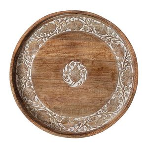 Plateau en bois circulaire écologique, sculpture florale, style ottoman, plateau de service en bois pour la cuisine, décoration de table basse - Product Image 6