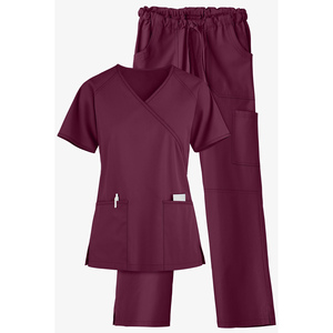 Ensembles d'uniformes de gommage flexibles pour femmes, haut à col en V doux au toucher, vêtements d'infirmière, ensemble de gommage en vrac personnalisable à usage médical hospitalier - Product Image 1