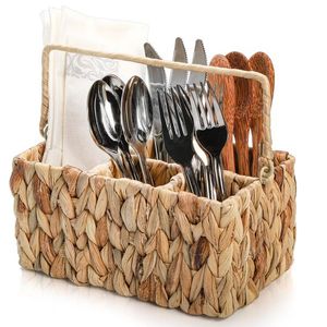 Soporte para utensilios de cocina de mimbre asequible, organizador de cubiertos de mimbre para fiestas con 5 compartimentos, soporte para vajilla - Product Image 1