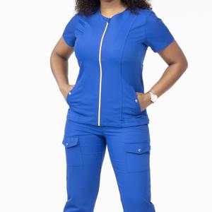 Juego de exfoliante médico cómodo de alta calidad para enfermeras, parte superior sólida, transpirable, antiarrugas, algodón, poliéster, Material de Spandex suave, bolsillos - Product Image 4