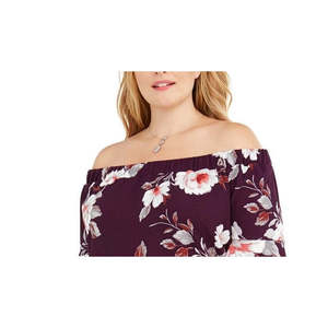 Robe trapèze en mousseline Love Squared pour femme, grande taille, imprimé floral violet, épaules dénudées, taille naturelle, XX-Large (4XL) - Product Image 2
