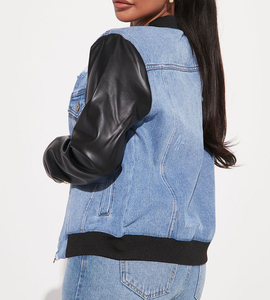 Wholesale Sales of Women's Denim Jackets New Fashion Summer Washed Denim Crop Jacket Leather <b>Arms</b> Denim Jacket - Product Image 2