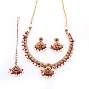 Exklusives handgefertigtes antikes Mehndi-Klassikschmuck Ad Stein-Halskette-Set Exporteur in Indien