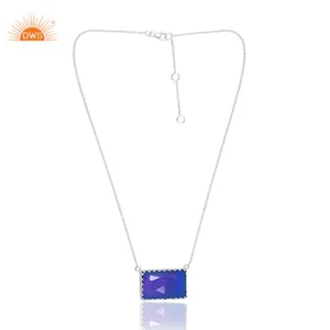 Fine Aurora Opal Blue Gemstone Open Beguette High Quality 925 Sterling Silver Pendant With Chain Jewelry Wholesaler