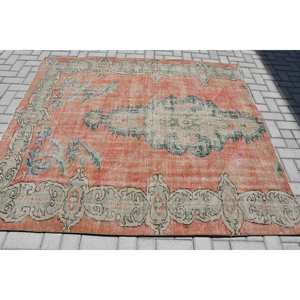 Alfombra turca vintage de 5,9x6,6 pies, naranja, beige, tejido plano, estilo clásico para decoraciones de sala de estar para adolescentes - Product Image 3