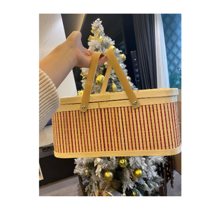 Precio más barato para la venta cesta de picnic de bambú tejida a mano para actividades al aire libre o caja de cestas de regalo con tapa de varios colores - Product Image 1