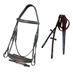 Trendy Stylish Equestrian Leather Snaffle Bridle Horse Jumping Equipment Fancy Stitched Square Raised Brow <b>Band</b> Noseband Flash - Product Image 4