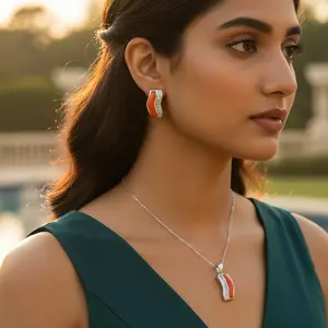 Conjunto de Joyería Fina para Mujer, Plata, Coral, Piedra Preciosa, Chapado en Oro, Cobre, Rodio, Estilo Lindo, Diamante, Circonita, Regalo Perfecto, Estilo Palacio - Product Image 1