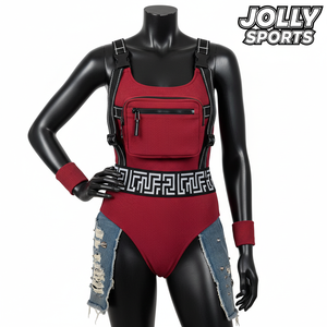 Premium Women One Piece Swim Suit 240 GSM Polyester Spandex Rib Burgundy <b>Harness</b> Panel Swimwear Custom Logo Women Swim suit - Product Image 1