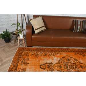 Alfombra Vintage, Alfombra Turca de 4,7x8,4 pies, Alfombra de Lana con Parches Naranjas - Product Image 3