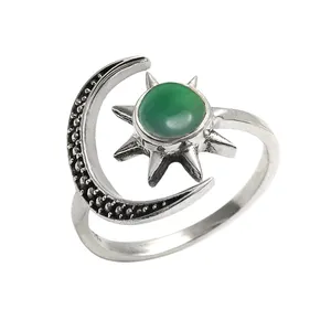 Natural Chrysoprase Gemstone 925 Sterling Silver Valentine's Day Gift Celestial Ring Handmade Jewelry Wholesale Price Suppliers