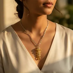 Collier pendentif en citrine argentée pour femmes, tendance, rhodium, topaze, diamant, perle pour fiançailles, cadeau en or rose, bijoux - Product Image 2