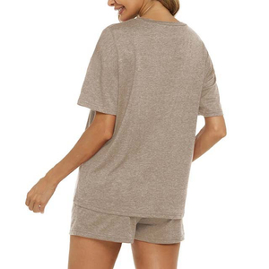 Conjunto de pantalones cortos de manga corta para mujer, conjunto de dos piezas de verano 100% de algodón para mujer, conjuntos gemelos femeninos personalizados con OEM - Product Image 4