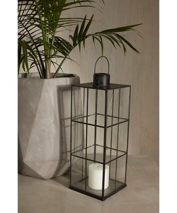 Tall Black Metal and Glass <b>Lantern</b> with Window Pane Design Modern Industrial Style Multi-Pane Floor <b>Lantern</b> with Handle - Product Image 4