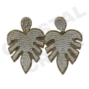 White Leaf Dangle <b>Earrings</b> New Arrival <b>Cross</b>-Border Handmade Beads Gold Trendy Creative for Parties Christian Style - Product Image 1