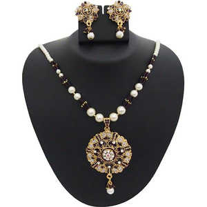 Kriaa Fine Jewelry <b>Set</b> 1200107 Purple Meenakari with Austrian Stone and <b>Pearl</b> Pendant - Product Image 1