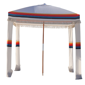 Auvent de soleil de luxe en polycoton rayé de 6,5 pieds pour l'extérieur, abri avec poteau en <span class=keywords><strong>bois</strong></span>, frange 100% coton, cabane de plage avec sac de rangement - Product Image 2