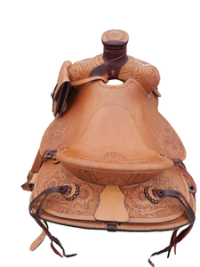 Western Roping Leather Made Smart Horse Saddle With Floral Hand <b>Tooled</b> and Hand <b>Engraved</b> Available in Wood and Fiber Glass Tree - Product Image 2