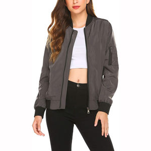 Chaqueta Bomber de Invierno para Mujer, Cuello Redondo, Cierre Frontal, Diseño Personalizado, Liso, Teñido, Algodón Satinado, Transpirable, Precio al por Mayor - Product Image 5