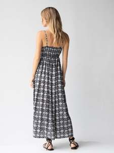 High Quality Women's 100% Cotton Blue Block Printed V Neck Full Sleeves Maxi One Piece Dress Party Wear Dress - Product Image 4
