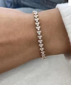 4.30 Ct Lab Grown Round Cut Diamond Tennis Bracelet Solide 14K Or Rose Cluster Set E/VS1 Bracelet de Tennis fait main pour les femmes - Product Image 1