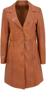Abrigo de Cuero Tipo Gabardina para Mujer, Piel de Oveja Genuina, Color Marrón, Abrigo Largo de Invierno - Product Image 2