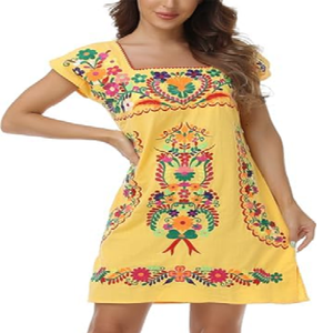 Gran oferta vestido de verano de longitud media para mujer Casual occidental bordado 100% algodón cintura Natural ropa occidental de mujer - Product Image 2