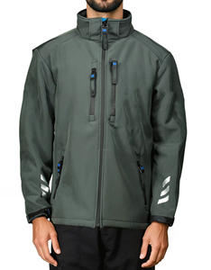 Chaqueta Softshell resistente al viento con cuello levantado para hombre, venta al por mayor, impermeable, duradera, ajustable, con capucha y cremallera - Product Image 1