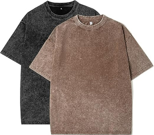T-shirts oversize délavés à l'acide en coton épais pour hommes T-shirt unisexe à coupe ample et à manches courtes Chemises de rue décontractées pour hommes 2025 - Product Image 1