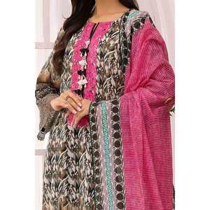 Ensemble de 3 pièces non cousues en tissu lawn brodé et imprimé avec dupatta imprimée CL-52314 Mode féminine - Product Image 1