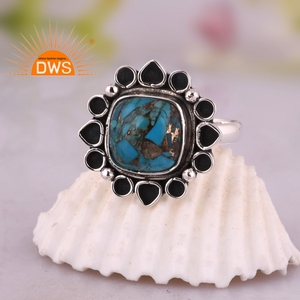 Venta caliente plata esterlina oxidada Natural Mojave cobre turquesa piedra preciosa declaración anillo personalizado joyería fabricante - Product Image 4
