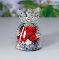 Fleur éternelle préservée à la glycérine, petit ange dans un dôme en verre, roses éternelles pour les cadeaux de remise de diplôme, de Noël et d'anniversaire