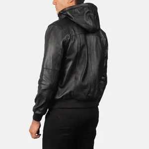 Genuine <b>Leather</b> Hooded <b>Jacket</b> - Product Image 3