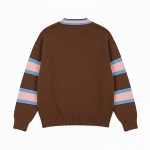 Cárdigan de Punto Marrón para Mujer con Diseño Vintage Bordado, Suéter Casual de Manga Larga con Cuello en V para Invierno - Product Image 4