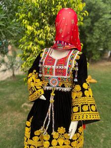 2024 Vintage Afghan Kuchi vestido para mujer bordado hecho a mano sólido tradicional Tribal Festival vestido encaje Pashtun cultura - Product Image 6