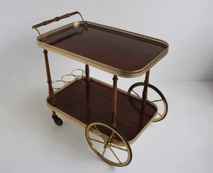 Carrito de Servicio Moderno de 2 Niveles para Bar, Hotel o Supermercado, Carrito Delgado de Madera y Metal, Artículo Artesanal Indio de Alta Calidad - Product Image 1