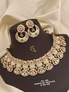 Royal Blue Classic Stainless Steel Kundan Bridal Set with Tikka <b>Necklace</b> Earrings <b>Choker</b> in Silver Plated - Product Image 2