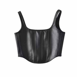 Débardeur de sport à fermeture éclair en cuir PU noir pour femmes en gros - Product Image 2