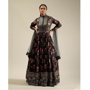 ชุดกาวน์สีดำผ้าจอร์เจียแบบพรีเมี่ยมพร้อมเข็มขัดแบบเย็บปักตามลำดับชุดเดรสแต่งงานปาร์ตี้ขายส่ง - Product Image 1