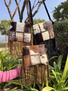Western Pattern <b>Hair</b> on Hide Fur Fringe Leather Sling Bag Patches Cowhide Fur Handbag Cross body Fashion Gypsy Stylish Bags - Product Image 5