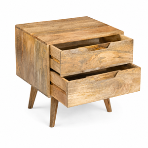 Table de chevet Moos en bois de manguier massif, 2 tiroirs, style moderne minimaliste, meubles de chambre à coucher, meubles d'hôtel, taille personnalisée, antique - Product Image 3
