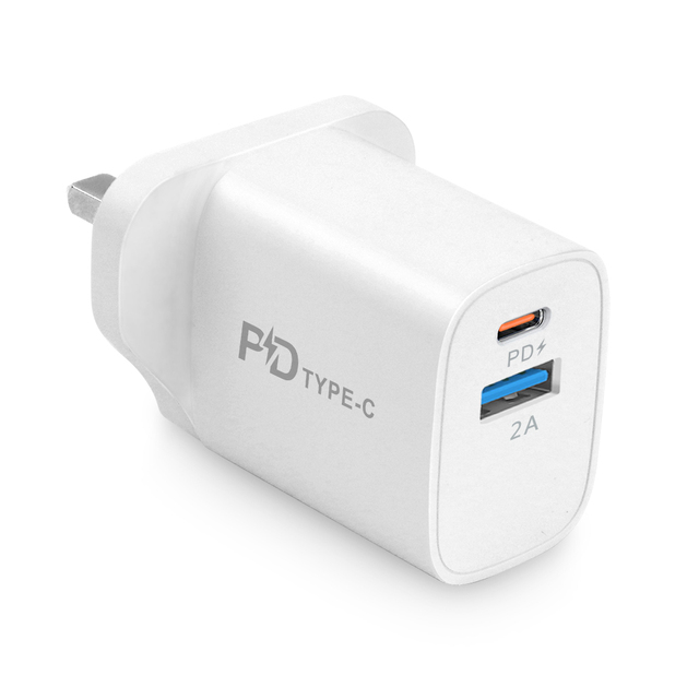 USB-C Fast Charging Wall Adapter 20W PD QC3.0 5V/3A OTP Fireproof for Laptop & Mobile Devices EU Plug