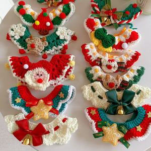 Christmas Pet Accessory Set Knitted Scarf Collar Santa Claus Bell Reindeer Bib Neck Warmer for Cats Dogs Textile Fabric <b>Crafts</b> - Product Image 2