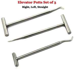 Élévateur dentaire manuel en acier Potts, instruments chirurgicaux d'extraction dentaire, lot de 3, certifié CE Classe I - Product Image 6